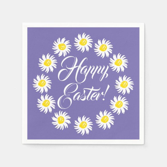 Glad påsk periwinkle-skript söt daisy glad pappersservett (Framsidan)