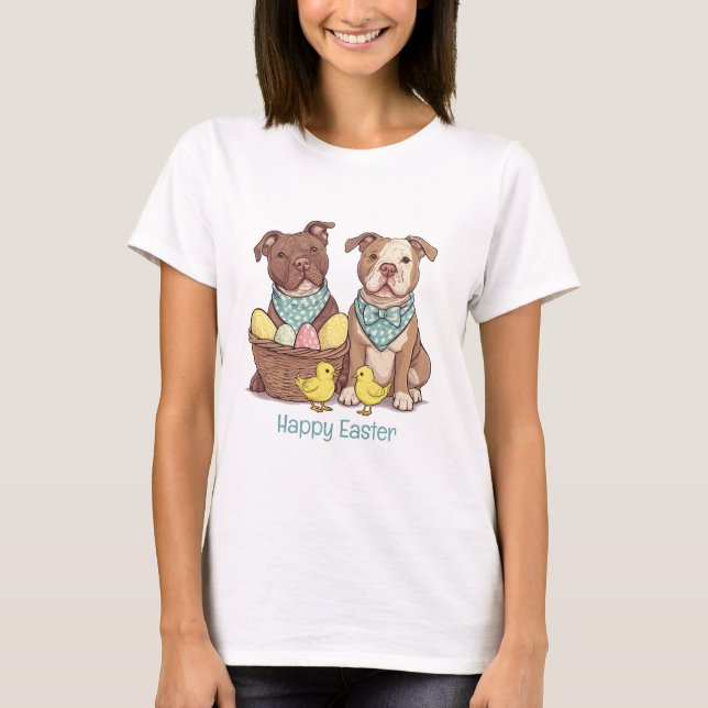 Glad påsk Pit Bull Dogs T Shirt (Framsida)