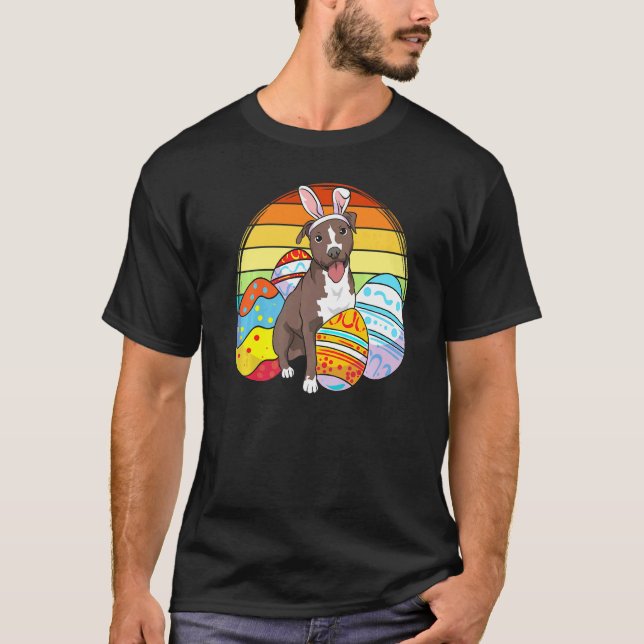 Glad Påsk Pitbull Terrier Påskägg Husdjur T Shirt (Framsida)