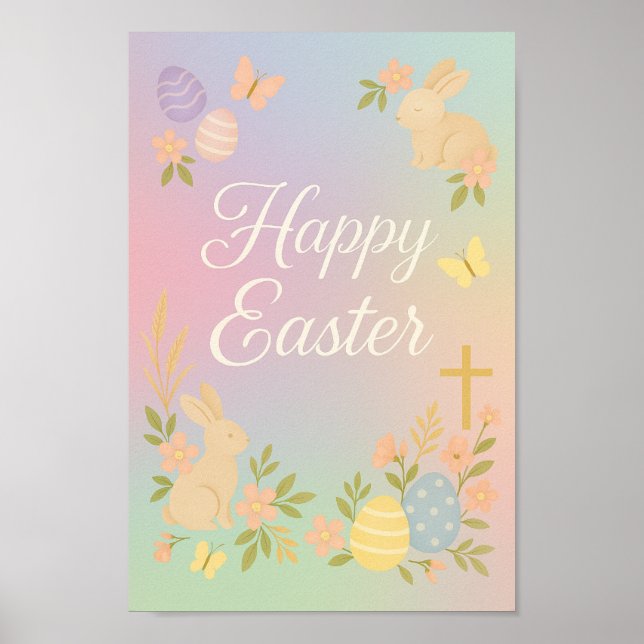 Glad påsk Poster | Pastel Bunny Wall Art (Framsidan)