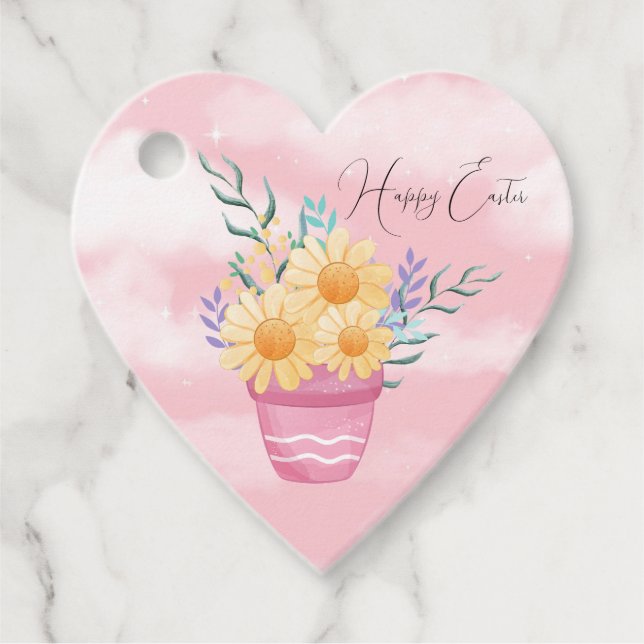 Glad påsk Pot av Gula blommor Gåvor Etiketter (Framsida)