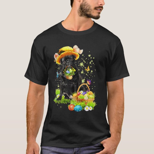 Glad påsk Pug Hund, Glad påsk Eggs, Påsk Da T Shirt (Framsida)