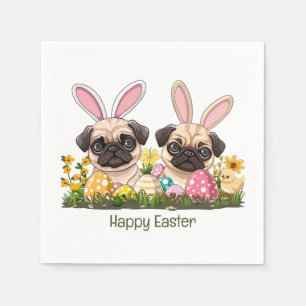 Glad påsk Pug Hundar Bunny Öron Pappersservett