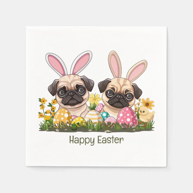 Glad påsk Pug Hundar Bunny Öron Pappersservett (Framsidan)