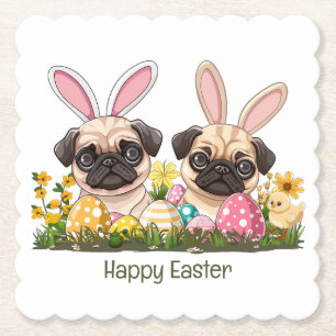 Glad påsk Pug Hundar Bunny Öron Underlägg Papper