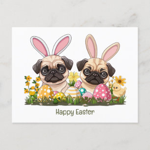 Glad påsk Pug Hundar Bunny Öron Vykort
