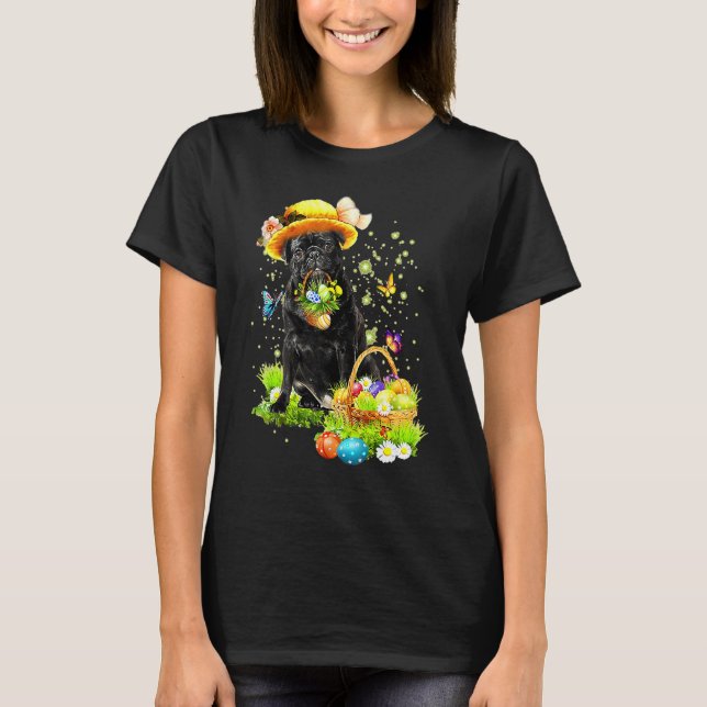 Glad Påsk Pugs Hund, Glad Påsk Ägg, Påsken T Shirt (Framsida)
