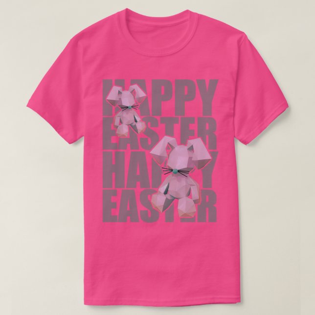 Glad påsk Rabbit Rosa 3D Origami Design T Shirt (Design framsida)