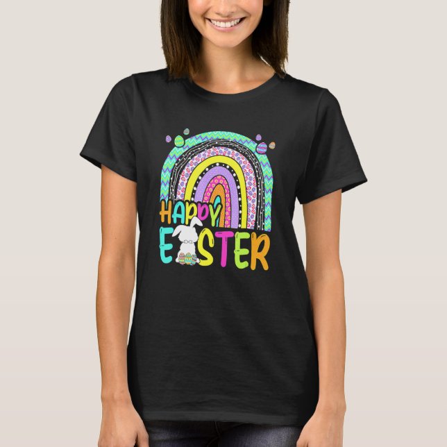 Glad påsk Rainbow Bunny Rabbit Egg Hunting Bask T Shirt (Framsida)