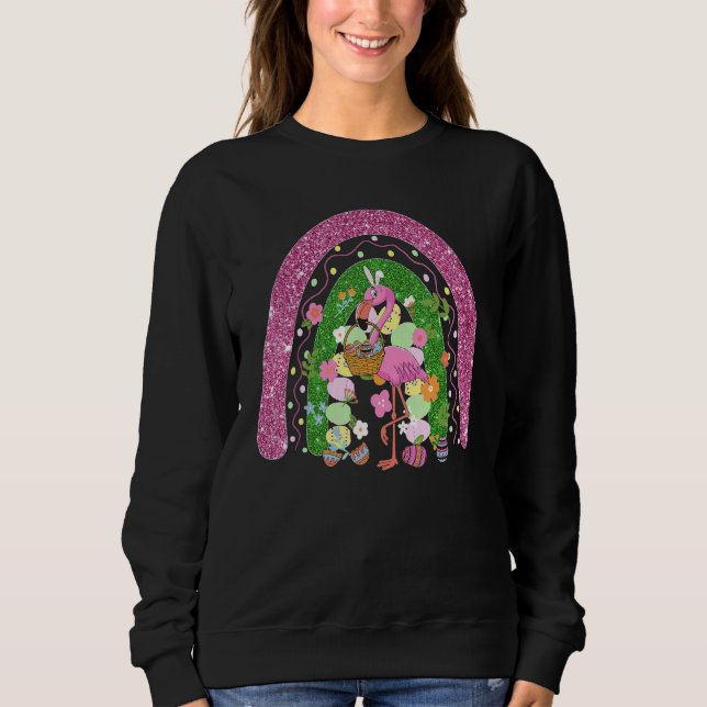 Glad påsk Rainbow Flamingo med Påskägg Bask T Shirt (Framsida)