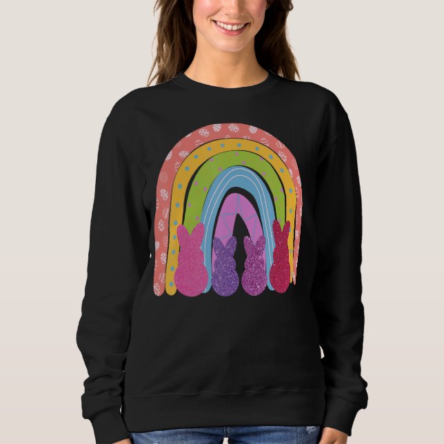 Glad påsk Rainbow Outfit Cute Påskhare Silh T Shirt (Framsida)