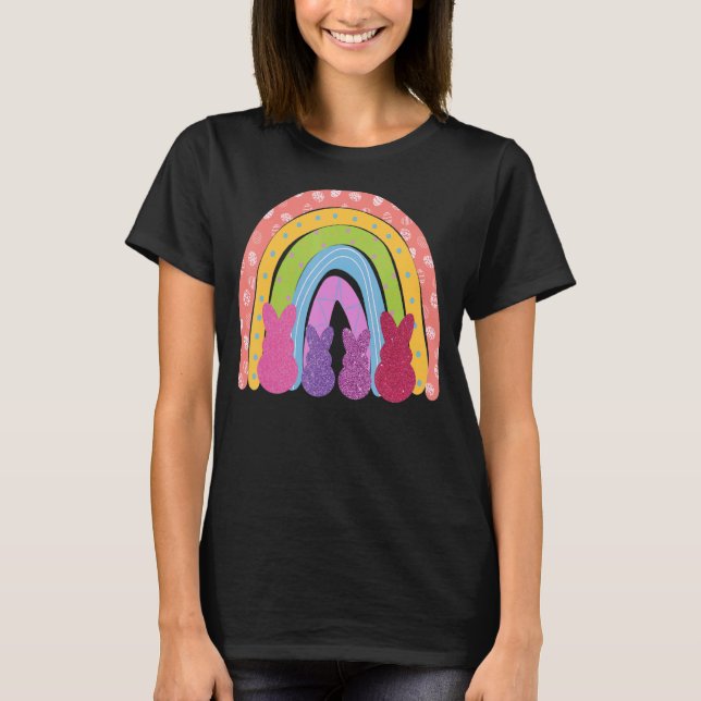 Glad påsk Rainbow Outfit Cute Påskhare Silh T Shirt (Framsida)