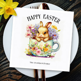 Glad påsk Retro Watercolor Bunny Pappersservett