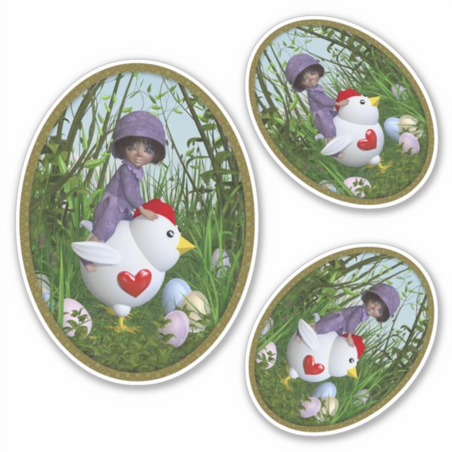 Glad påsk - Riding på hönen Klistermärken (Framsida)