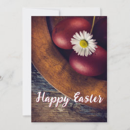 Glad påsk! Röda Påskägg med daisy blomma. Julkort