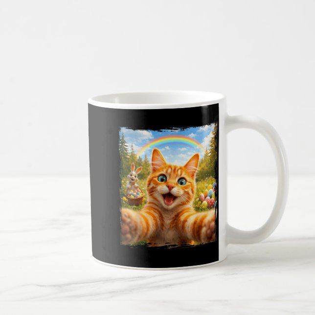 Glad Påsk Rolig Katt Selfie Med Påskharen Ki Kaffemugg (Höger)