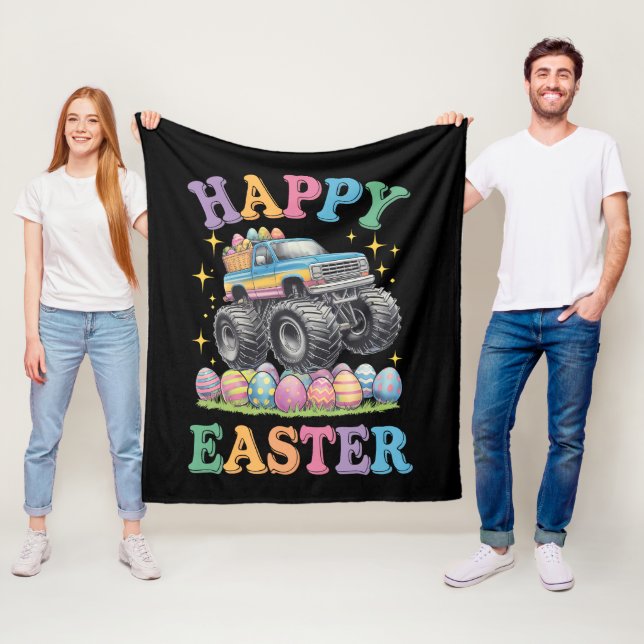 Glad Påsk Rolig Monster Truck Krossa Ägg Fleecefilt (På plats)