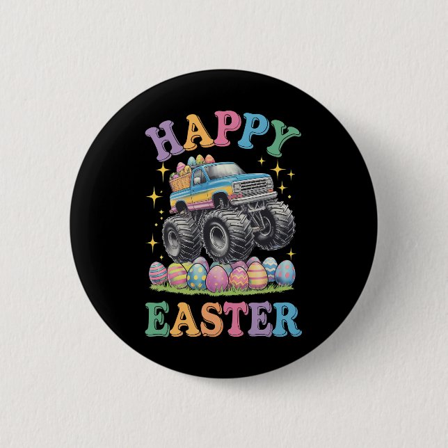 Glad Påsk Rolig Monster Truck Krossa Ägg Knapp (Framsida)