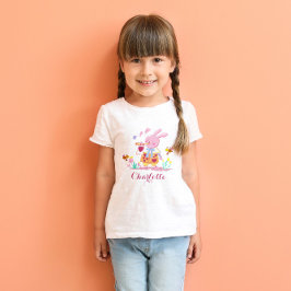 Glad påsk Rosa Bunny Garden Personlig Kids T Shirt