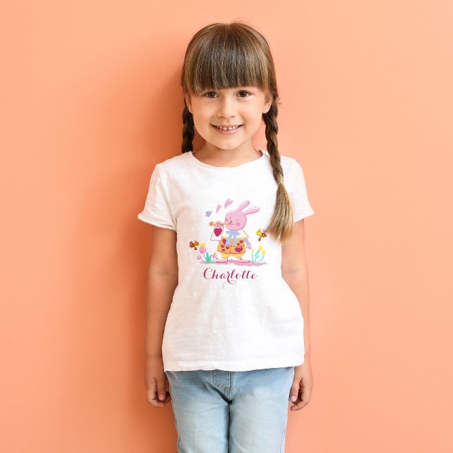Glad påsk Rosa Bunny Garden Personlig Kids T Shirt (Skapare uppladdad)