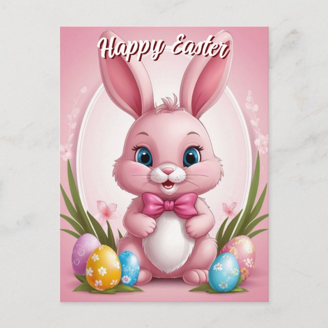 Glad påsk Rosa Bunny Helg Vykort (Framsida)