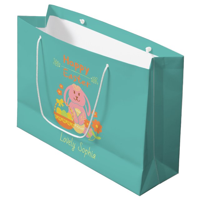 Glad påsk Rosa Bunny Large Gift Bag (Framsidan Vinklad)
