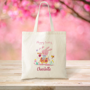 Glad påsk Rosa Bunny Personlig Egg Hunting Tygkasse
