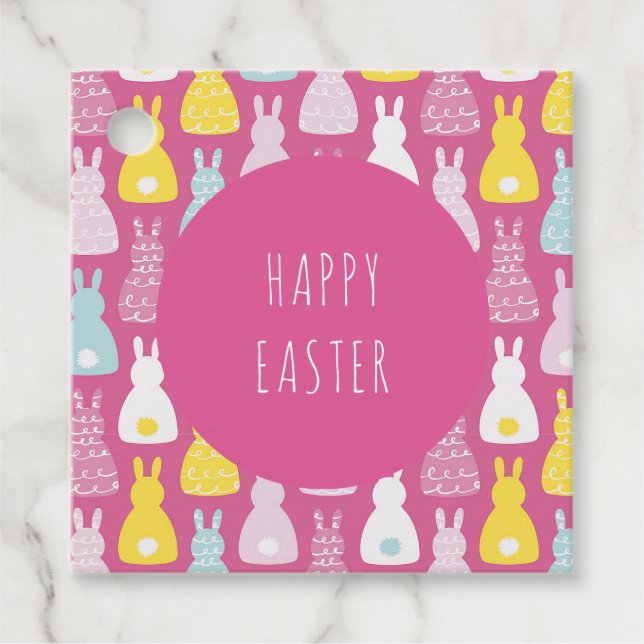 Glad påsk Rosa Bunny Rabbit Gåvor Etiketter (Framsida)