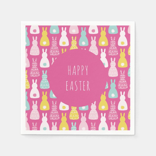 Glad påsk Rosa Bunny Rabbit Pappersservett (Framsidan)