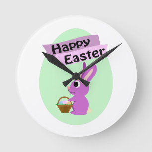 glad påsk! Rosa Bunny Rund Klocka