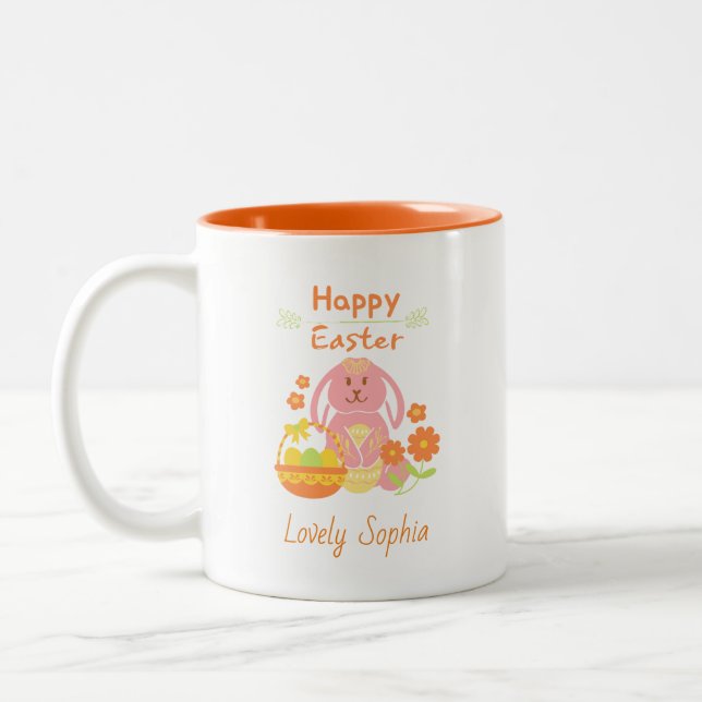 Glad påsk Rosa Bunny Two-Tone Coffee Mugg (Vänster)
