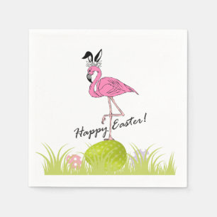 Glad påsk Rosa Flamingo Bunny Öron och Eggs Pappersservett