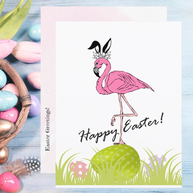 Glad påsk Rosa Flamingo Bunny Öron och Eggs Vykort (Skapare uppladdad)