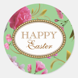 Glad påsk Rosa Flowers Runt Klistermärke