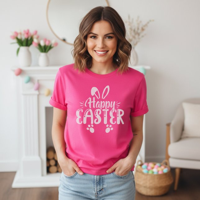 Glad påsk Rosa och Vit Bunny T Shirt (Happy Easter Pink And White Bunny T-Shirt)
