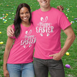Glad påsk Rosa och Vit Bunny T Shirt