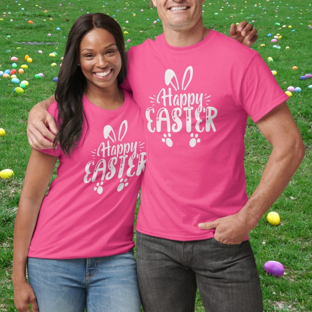 Glad påsk Rosa och Vit Bunny T Shirt (Happy Easter Pink And White Bunny T-Shirt)