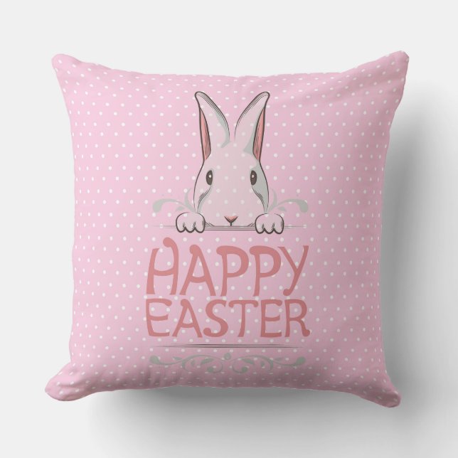 Glad påsk Rosa Polka Dot Pillow Kudde (Framsida)