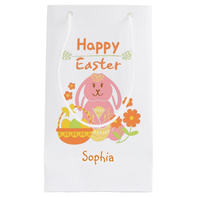 Glad påsk Rosa Rabbit and Flowers (Framsidan)
