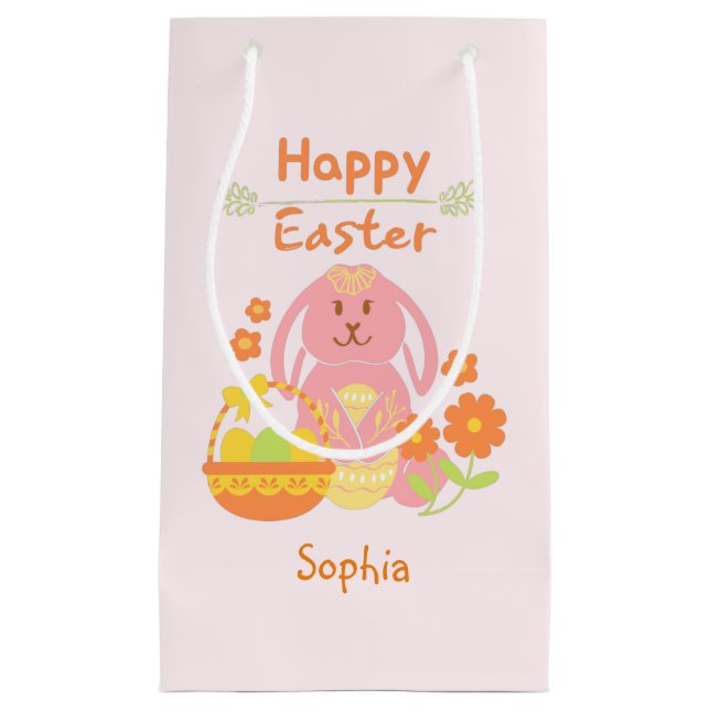 Glad påsk Rosa Rabbit and Flowers Small Gift Ba (Framsidan)