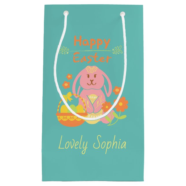 Glad påsk Rosa Rabbit Small Gift Bag (Framsidan)