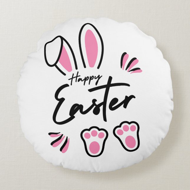 Glad påsk (Rosa) Rund Kudde (Framsidan)