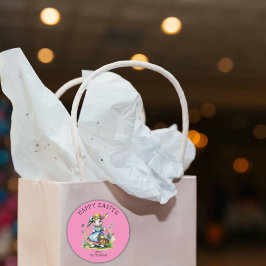 Glad Påsk Rosa Vintage Vattenfärgskanin Ägg Runt Klistermärke