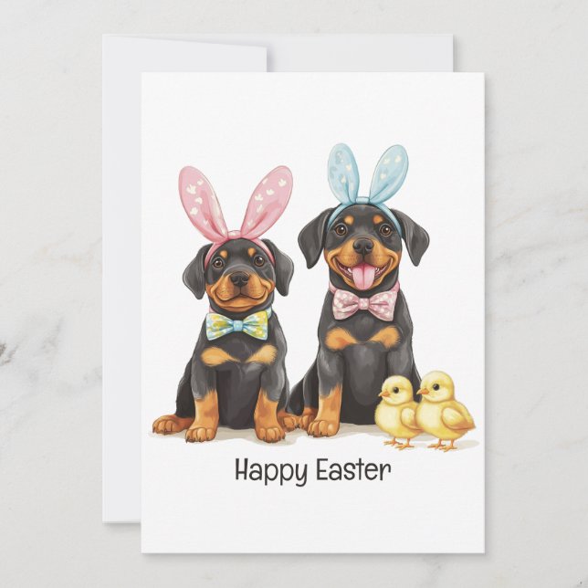 Glad påsk Rottweiler Hundar Bunny Öron Julkort (Framsida)