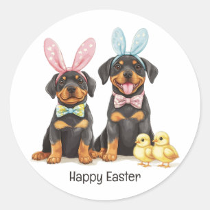 Glad påsk Rottweiler Hundar Bunny Öron Runt Klistermärke