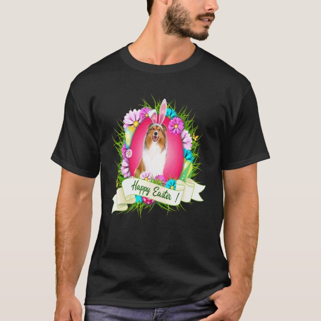 Glad påsk Rough Collie Wearing Bunny Ear Eggs C. T Shirt (Framsida)