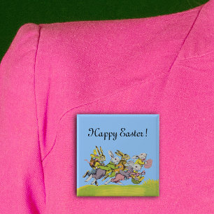 Glad påsk Running Pastel Rabbits Knapp