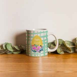 Glad påsk Rustic plaid blommigt orange ägg mugg
