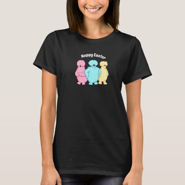 Glad påsk Sassy Silkie Chickens Three Pastel Co T Shirt (Framsida)