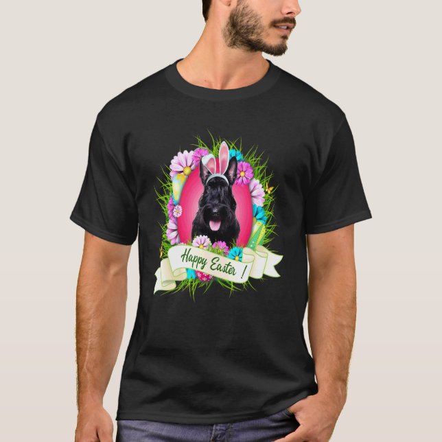 Glad påsk Scottish Terrier Wearing Bunny Ear Eg T Shirt (Framsida)